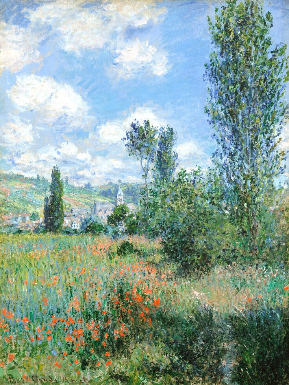 Impressionist Landscape Wall Art Print - Blue & Green Meadow Monet 16x20